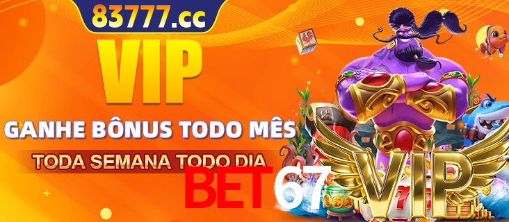 Banner promocional do BET67 oferecendo 100% de recompensas adicionais contínuas para quem fizer o login diário (Daily sign-in), com um mascote de coelho.