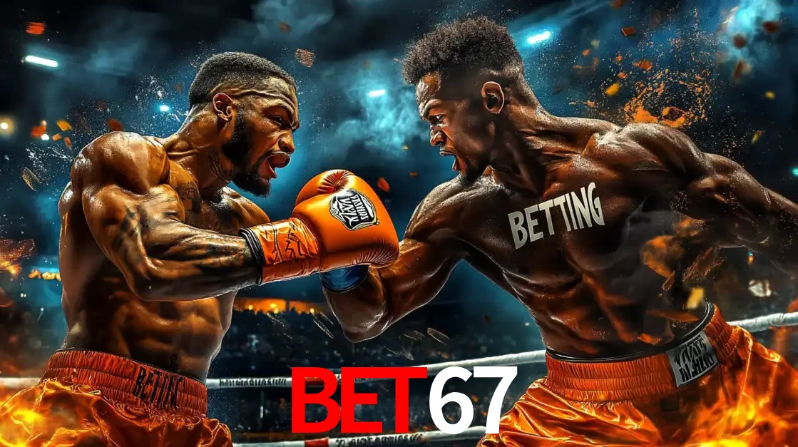 Dois boxeadores em uma luta intensa e explosiva, representando a adrenalina e as oportunidades de apostas em esportes de combate disponíveis na plataforma BET67.