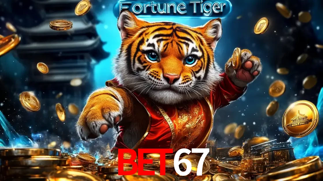 Imagem promocional do jogo de slot Fortune Tiger, com um tigre majestoso em traje tradicional cercado por uma fortuna em moedas de ouro, disponível agora no cassino BET67.