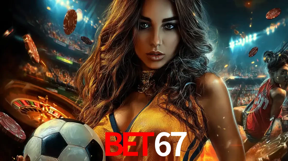Mulher segurando uma bola de futebol em uma montagem que mistura a paixão esportiva com a emoção da roleta de cassino, tudo disponível na plataforma BET67.